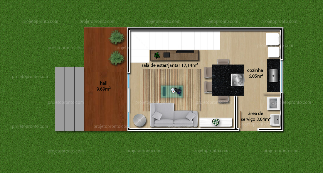 projeto casa térrea com 2 quartos