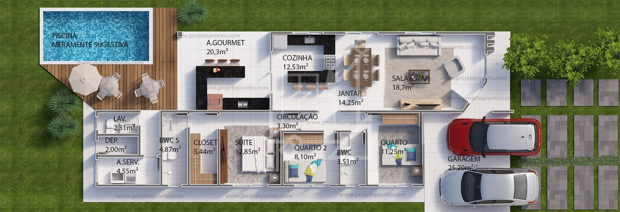 planta pronta casa 3 quartos