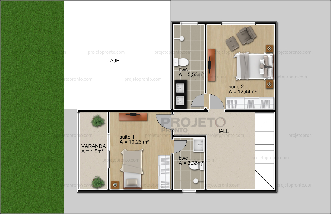 Projeto Pronto | Casa Duplex - 2 quartos - 2 suítes - P13