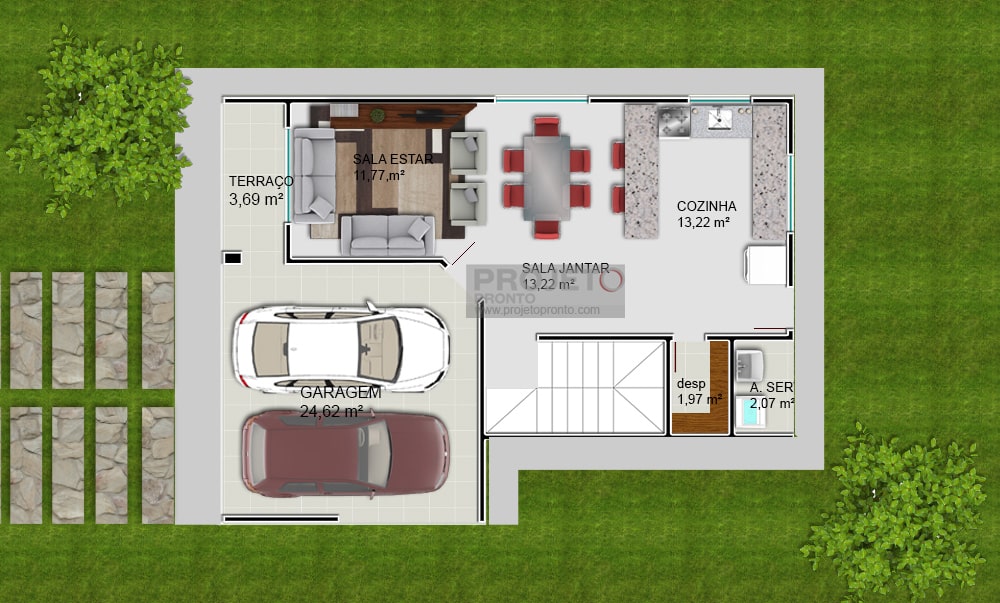 Projeto Pronto Casa Duplex Sobrado 3 Quartos 1 Suite P27