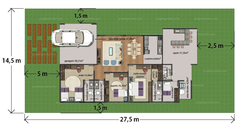 projeto pronto, plantas para construir, projetos de casas