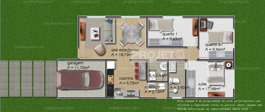 Projeto Pronto Casa Terrea 3 Quartos T14